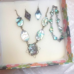 NWOT  Silver Plated/overlay Abalone SHELL SET of NECKLACE, Earrings and Bracelet